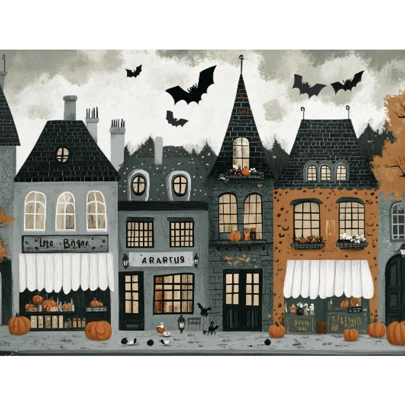 Halloween Ghost Town Canvas Wall Art | Whimsical Fall Print