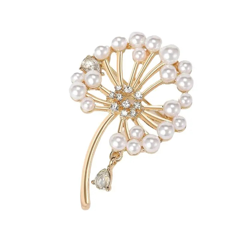 Dandelion Brooch with Pearls & Rhinestones – Plant Pin Gift