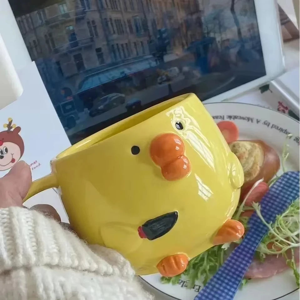 New Creative Cute Pouty Cartoon Chick Ceramic Mugs Cartoon Breakfast Juice Milk Coffee Cups Home Daily Drinking Tableware Gifts Peaceful Pleasures Health and Wellness