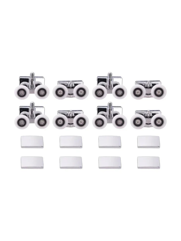 ABS Shower Door Sliding Pulleys | 8-Piece Chrome Roller Set