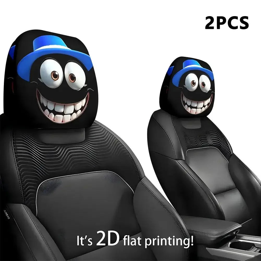 2pcs Halloween Decoration Black Skull Car Print Headrest Cover Universal Stretchy Spooky Fun Universal Head Cover Auto Parts Peaceful Pleasures Health and Wellness 2pcs B