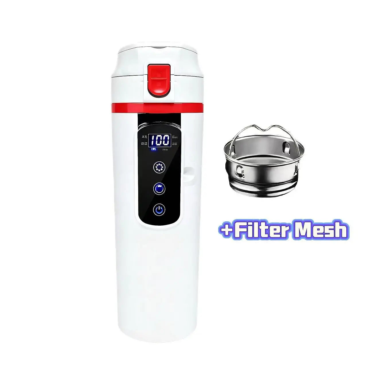 Car Electric Kettle 12V/24V Universal Heating Cup 304 Stainless Steel 500ML Capacity Constant Temperature Unrestricted Current Peaceful Pleasures Health and Wellness White Filter Mesh