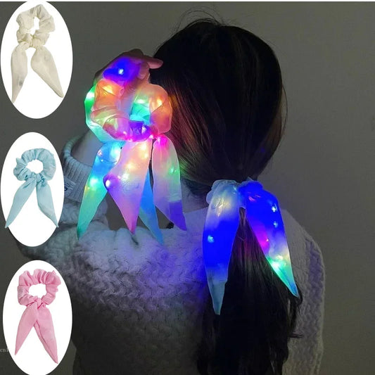 LED Light-Up Bow Scrunchie | Glowing Hair Tie for Parties LED Hair Scrunchie Peaceful Pleasures Health and Wellness