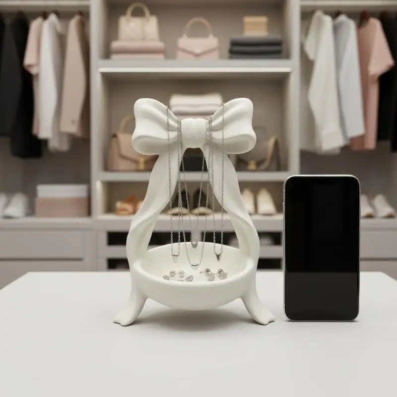 3D Printed White Bow Jewelry Tray | Cute Vanity Organizer Dish Jewelry Organizer Tray Peaceful Pleasures Health and Wellness