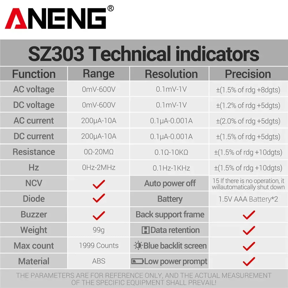 1999 Count Professional AC DC Voltage ANENG SZ303 Smart Digital