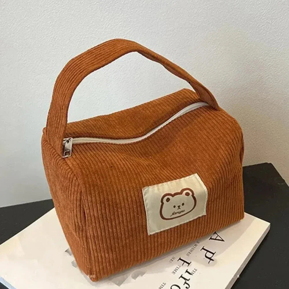 Women's Plush Corduroy Cosmetic Bag – Large Soft Handbag