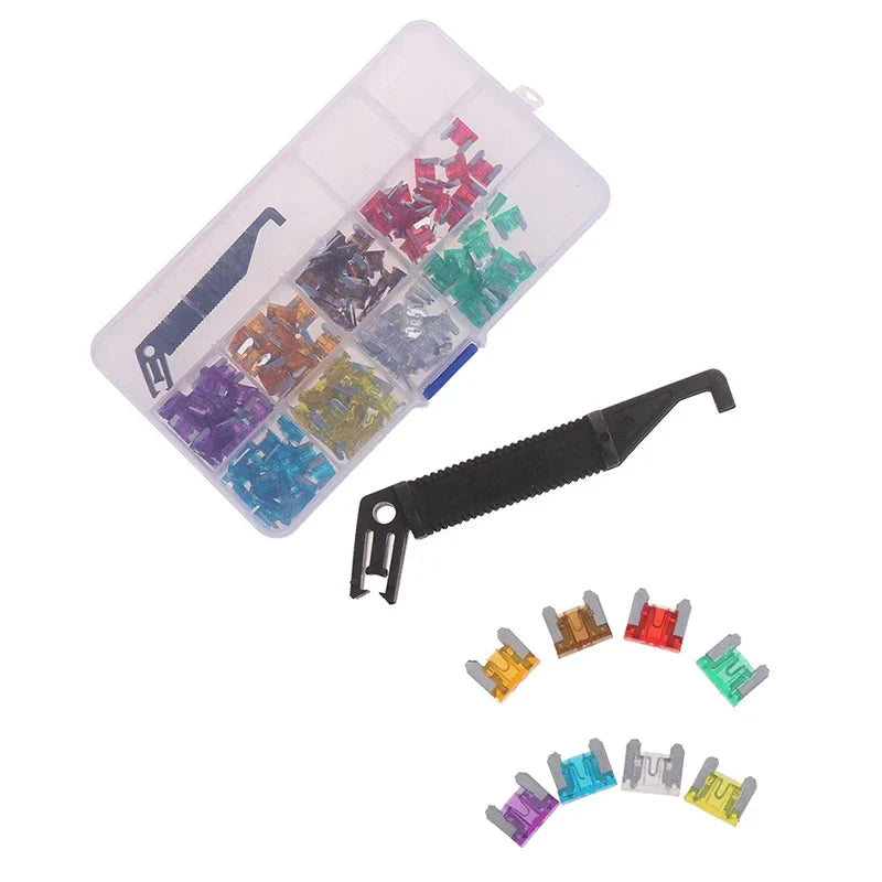 100-Piece Mini Blade Fuse Kit – Low Profile Car Fuses 3A–30A