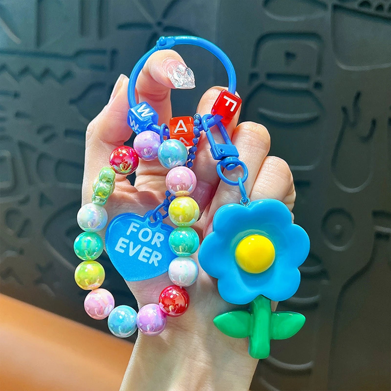 1Pcs/lot Portable Cute Keychain Colorful Beads Keychain Handmade Beaded Wristlet Lanyard Bracelet for Kids Men Woman Boys Girls Peaceful Pleasures Health and Wellness Blue
