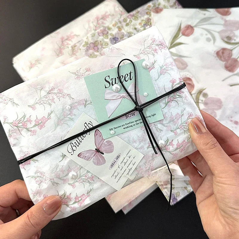 Tulip Print Tissue Paper – Floral Gift Wrapping, 10 Sheets Floral Tissue Paper Peaceful Pleasures Health and Wellness