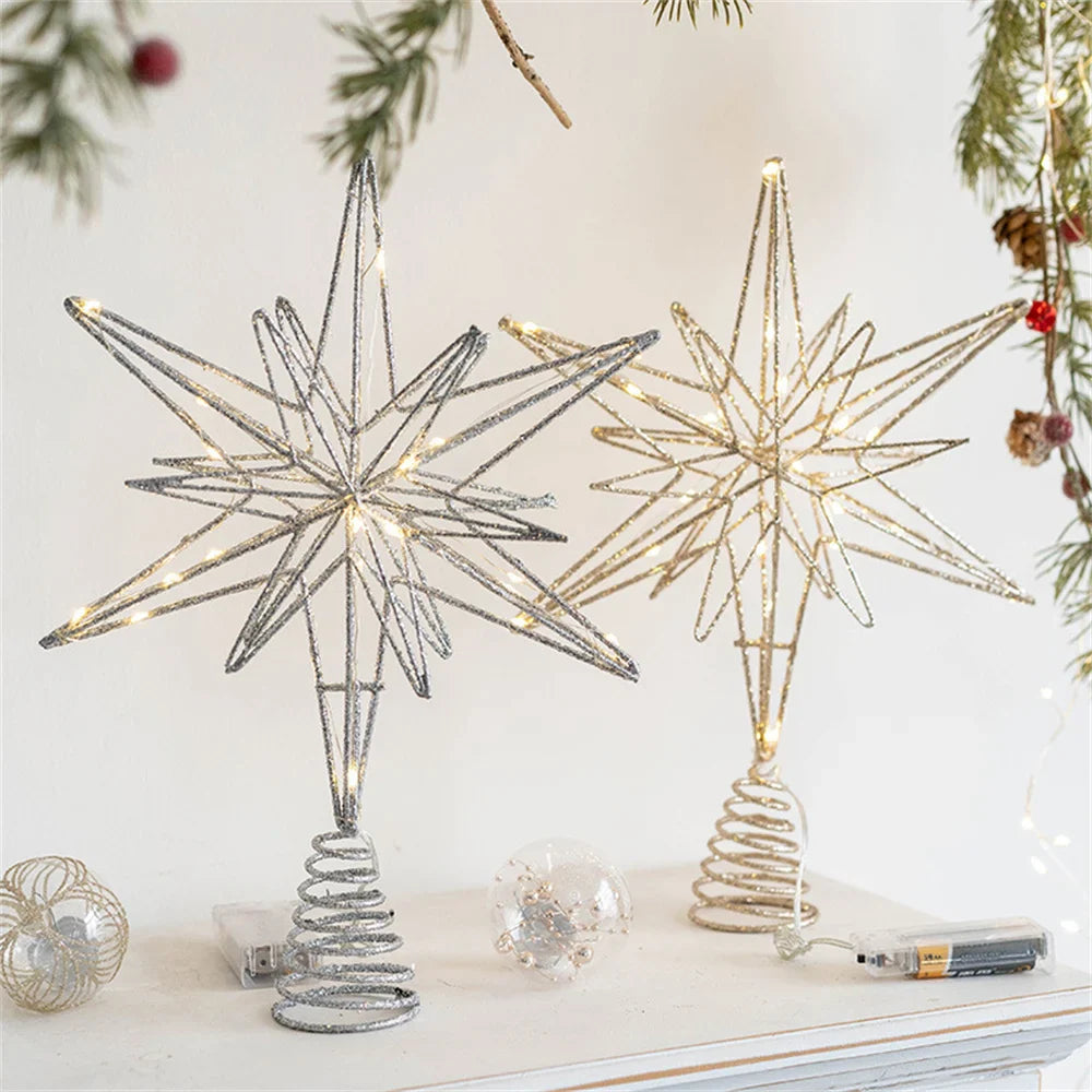 LED Christmas Tree Star Topper – Glitter Iron Ornament 20–30cm