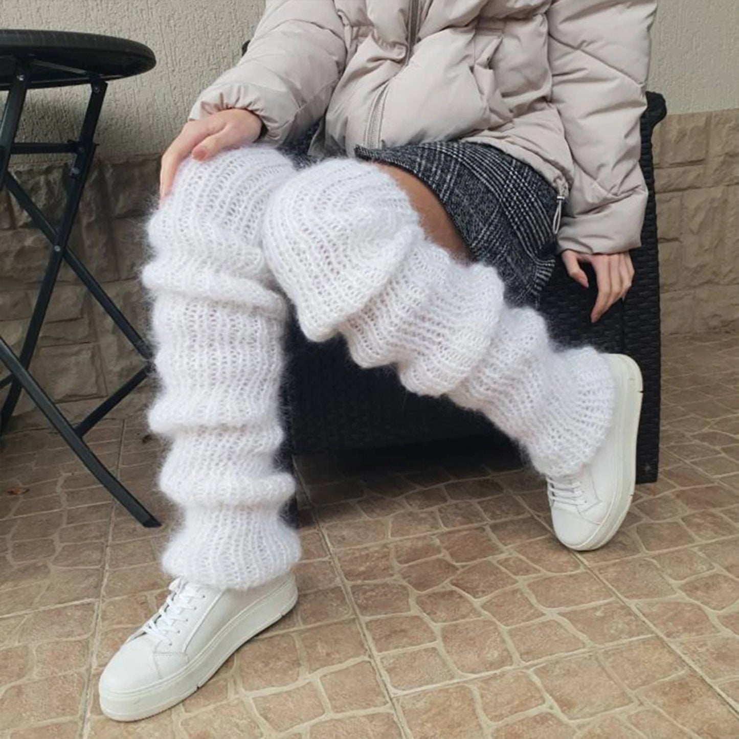 Women's Mohair Knit Leg Warmers – Open Toe, Cozy & Stretchy