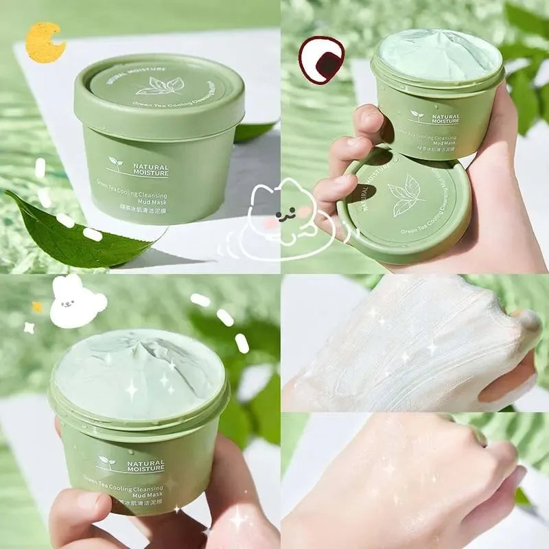 Green Tea Ice Mud Mask Cleansing Moisturizing Oil Control Blackhead Removal Cleansing Mud Mask Applicator Mud Mask 1PCS 120g Peaceful Pleasures Health and Wellness