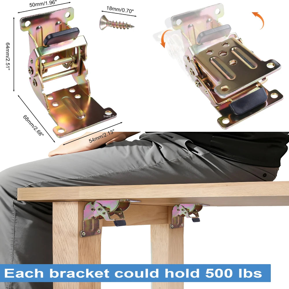 Self-Locking Folding Leg Hinge Bracket 0-90-180° + Screws