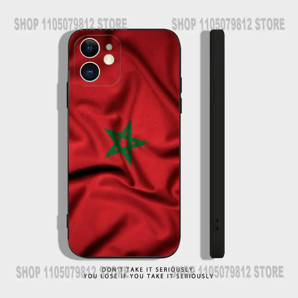 Morocco Flag Phone Case For iPhone 17 16,15,14,13,12,11,Pro,XS,Max,XR,Plus,Mini Soft Silicone Black Shockproof Peaceful Pleasures Health and Wellness