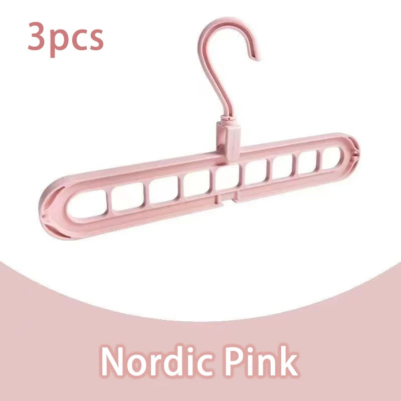 3pcs, Plastic 9-Hole Foldable Hangers, Heavy Duty Space Saving Clothes Organizer Hangers, For Room, Closet, Wardrobe, Home & Dor Peaceful Pleasures Health and Wellness 3pcs Pink