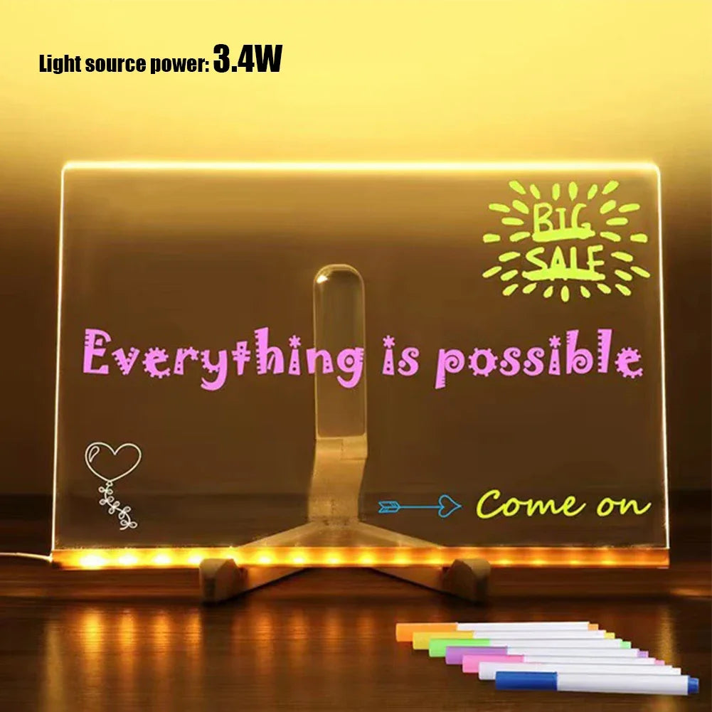 USB LED Night Light Acrylic Message Note Board Lamp With Stand Erasable Children Drawing Board Bedroom Night Lamp Christmas Gift Peaceful Pleasures Health and Wellness