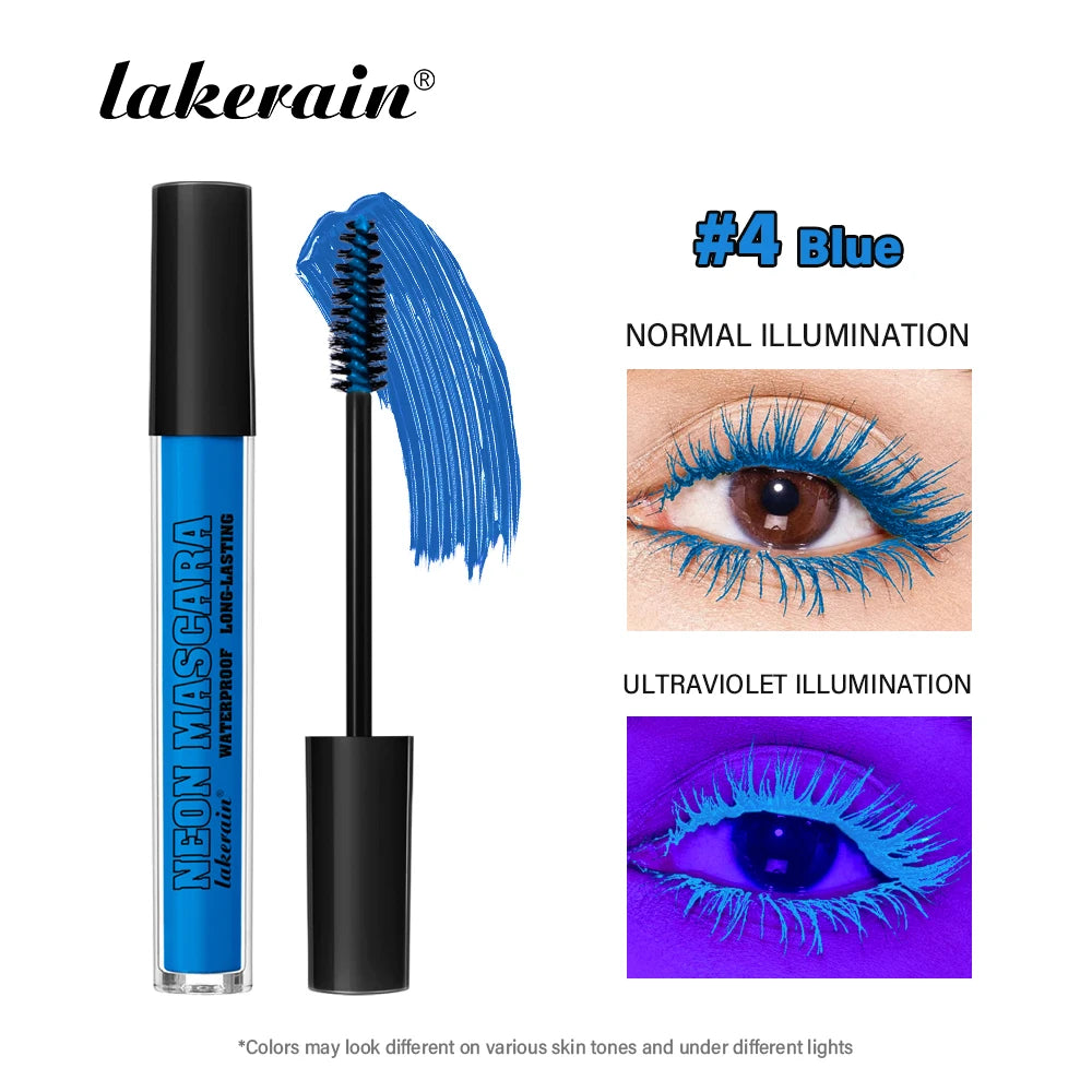 Fluorescence Mascara Waterproof Eyelash Long Lasting Fast Dry Colorful Neon Eyelashes Curling Lengthens Eye Lashes Cosmetics Peaceful Pleasures Health and Wellness 4 blue