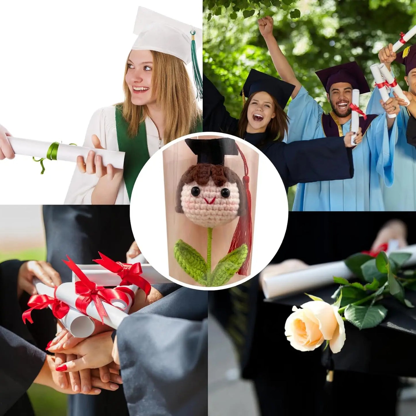 Graduation Crochet Bouquet with Cap – Handmade Knitted Gift
