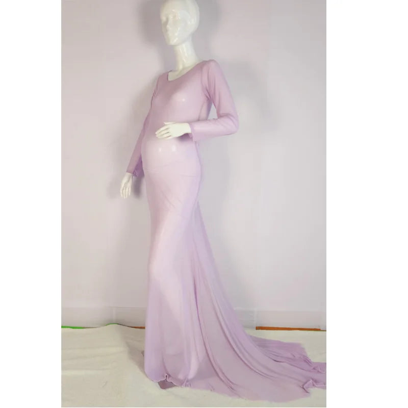 Tulle Bodysuit Pregnancy Dress Mesh Fabric Long Sleeve Stretch Women Maternity Outfit Slim Fit Style Skirt For Photo Shoot Peaceful Pleasures Health and Wellness