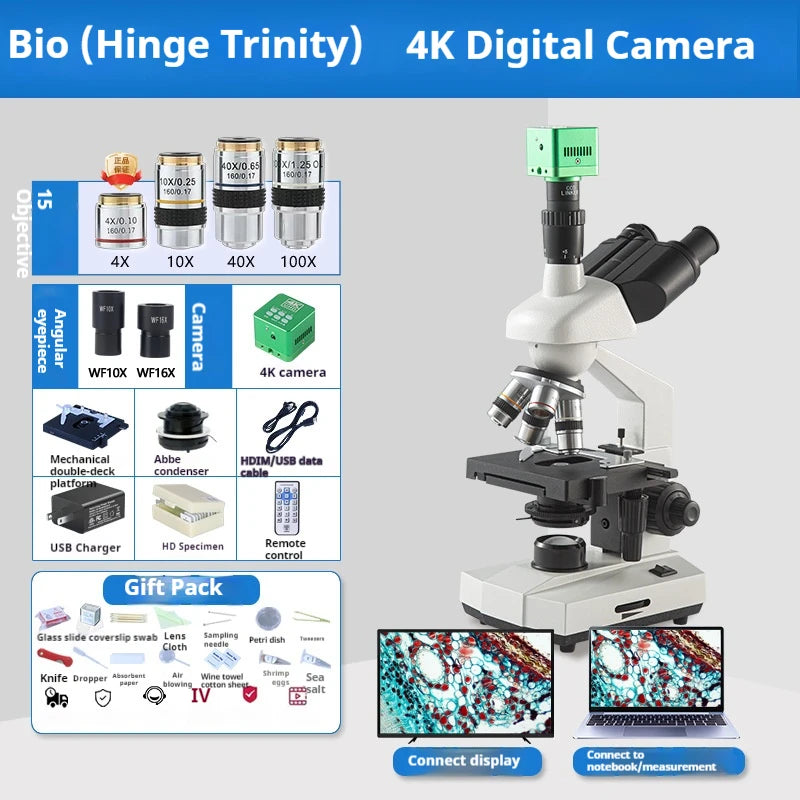 Three Eye Biological Microscope, Professional Level Optical and Electronic Laboratory, Specialized for Aquaculture Peaceful Pleasures Health and Wellness 6