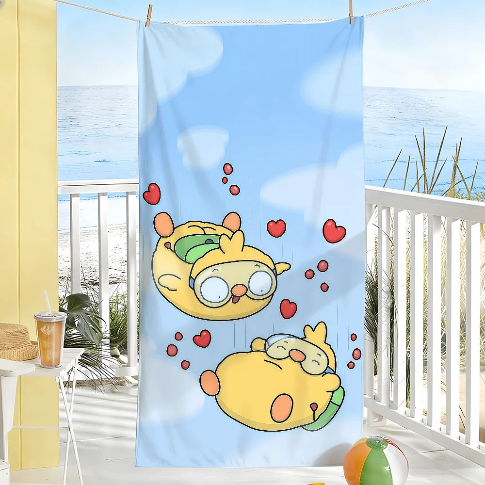 Cartoon Print Quick-Dry Beach & Bath Towel | Multi-Use Beach Bath Towel Peaceful Pleasures Health and Wellness