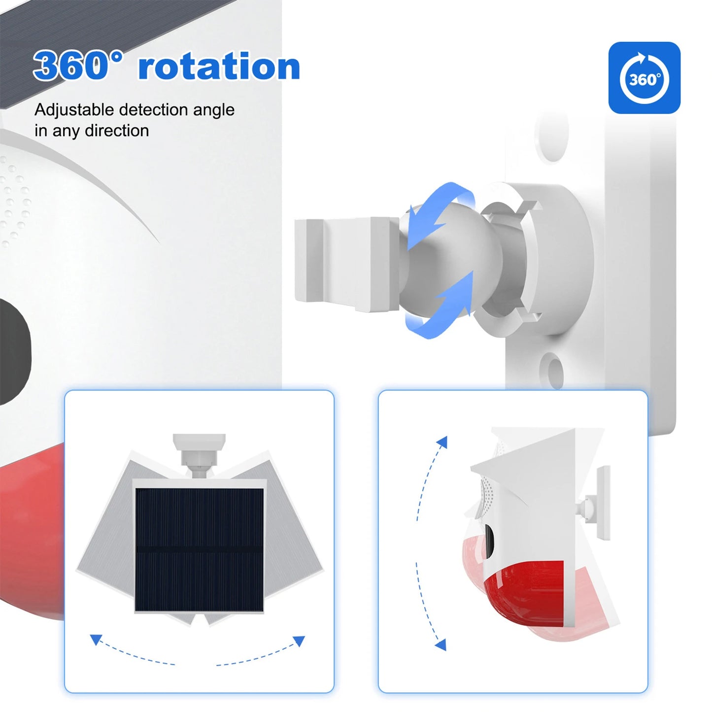 Solar Motion Sensor Alarm 120dB Siren LED Strobe IP65 Outdoor