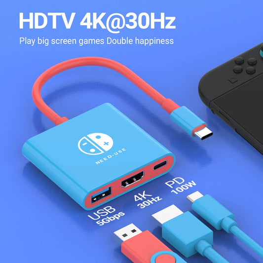 3-in-1 USB-C Hub | 4K HDMI, 100W PD, USB 3.0 Docking Station USB-C Docking Hub Peaceful Pleasures Health and Wellness 4K30Hz 3