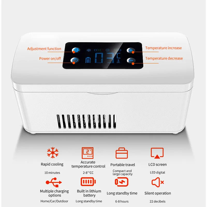 Portable Insulin Cooler 2-8°C LCD Mini Medicine Refrigerator