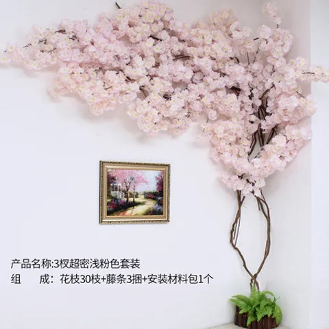 Artificial Cherry Blossom Tree Silk Flower Wall Vine Decor
