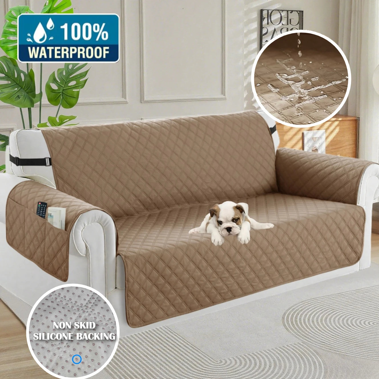 Waterproof Non-Slip Sofa Cover with Elastic Straps | Pet Protector