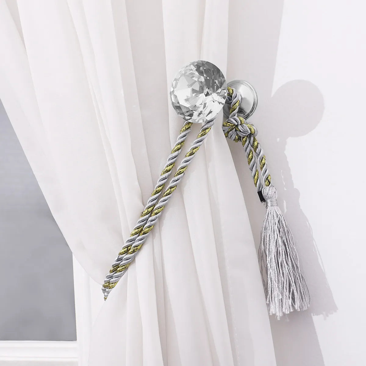 2Pcs Silver Zinc Alloy Diamond Curtain Tiebacks Elegant Shiny Big Faux Diamond Crystal Decorative Drapery Tieback for Curtains Peaceful Pleasures Health and Wellness