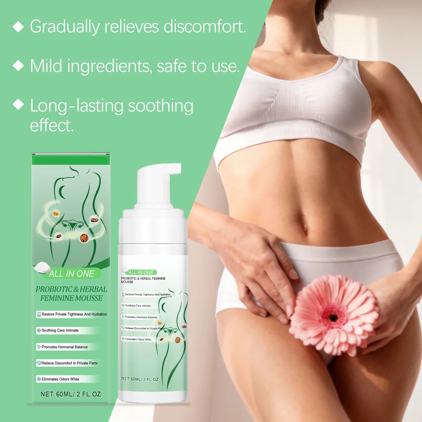 Herbal Women's Private Part Care Mousse Gentle Cleaning Remove Odor Relieve Local Discomfort Deep Protect Sensitive Areas Gel Peaceful Pleasures Health and Wellness