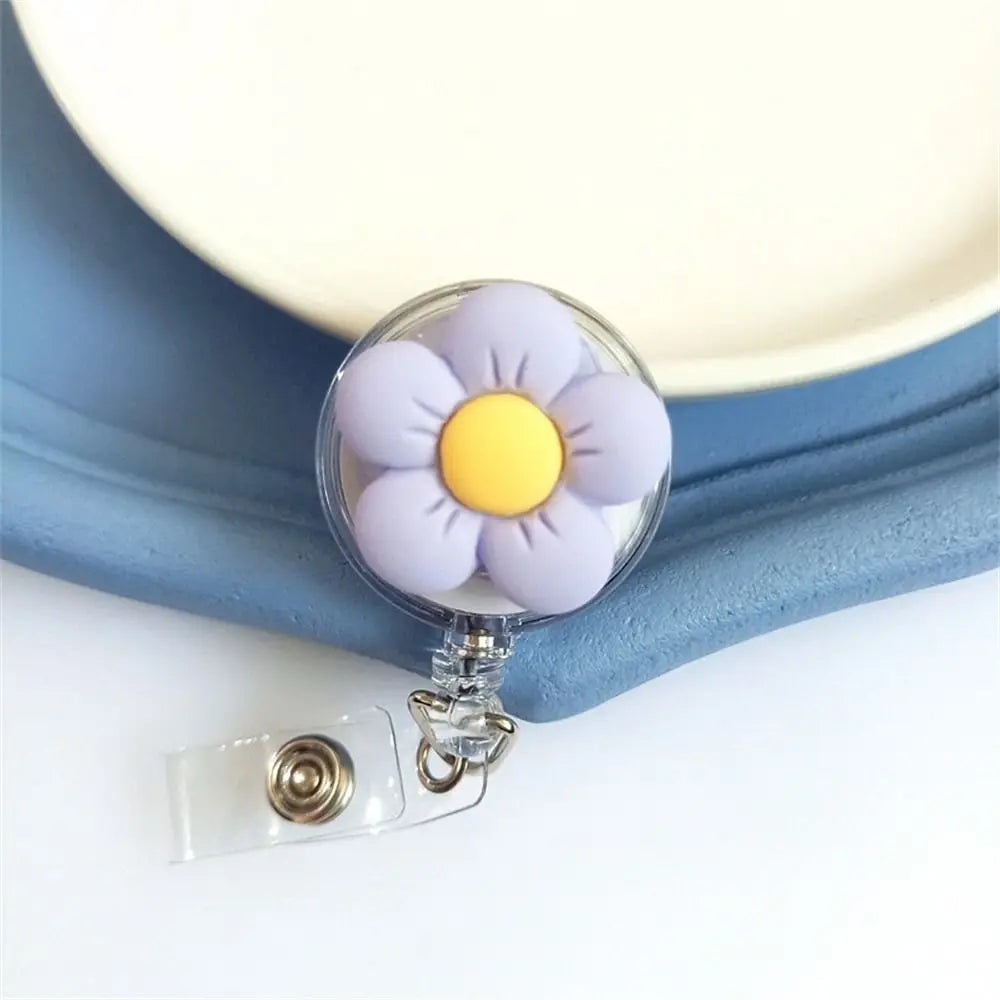 Retractable Nurse Badge Reel Cartoon Flora Chest Card Flower Badge Holder ID Card Work Card Easy Pull Buckle Peaceful Pleasures Health and Wellness Purple