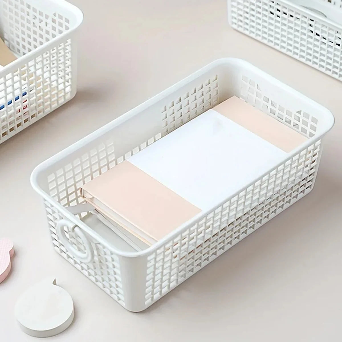 1 Piece Desktop Dual-Ear Storage Basket Snack Organizer with Hollow Rectangular Basket Plastic Storage Box Peaceful Pleasures Health and Wellness