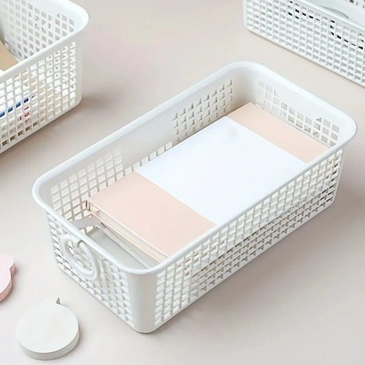 1 Piece Desktop Dual-Ear Storage Basket Snack Organizer with Hollow Rectangular Basket Plastic Storage Box Peaceful Pleasures Health and Wellness