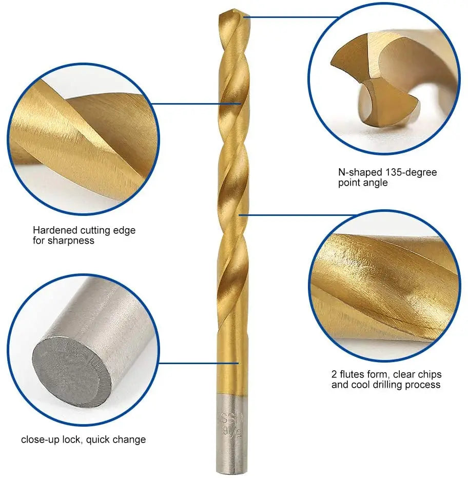 99-Pc Titanium HSS Twist Drill Bit Set 1/16"–1/4" for Wood Peaceful Pleasures Health and Wellness