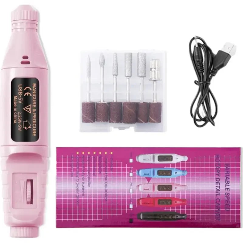Rechargeable Electric Nail Drill & File Set – 6 Bits Peaceful Pleasures Health and Wellness B