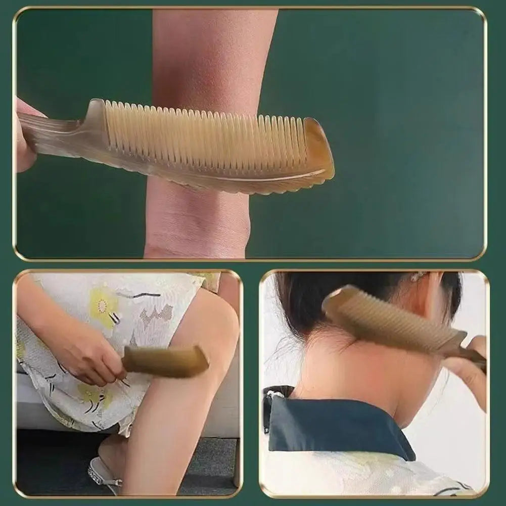 2-Piece Natural Ox Horn Hair Comb Set – Anti-Static Scalp Massage & Detangling Comb for Wet & Dry Hair, Gua Sha Styling Tool Peaceful Pleasures Health and Wellness