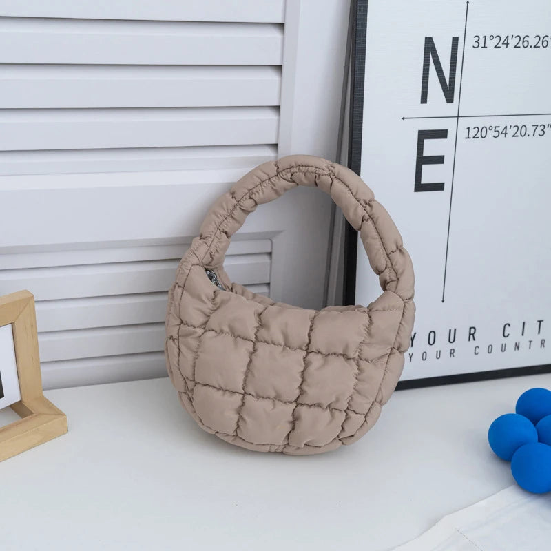 Mini Quilted Puffer Tote Bag | Circle Phone Purse & Key Pouch