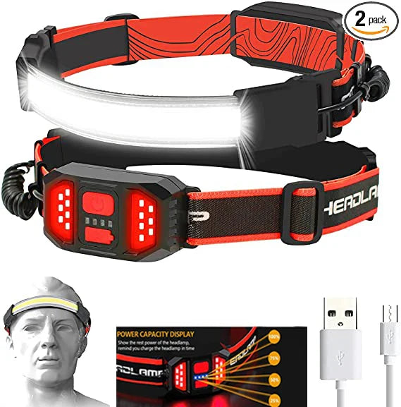 LED Rechargeable Headlamp – 210° Wide Beam, USB, Waterproof