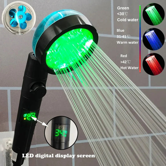 LED Temperature Display High-Pressure Handheld Shower Head Set LED Shower Head Oasis Select