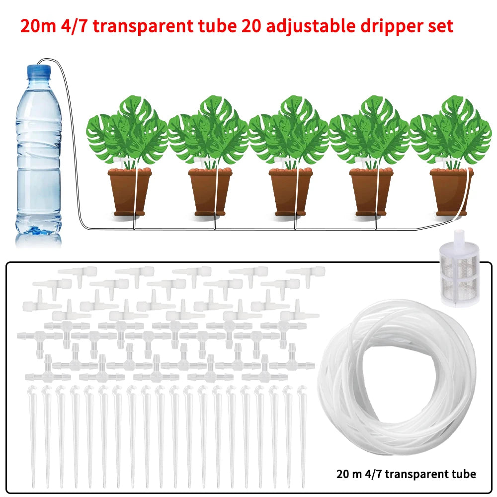 4/7mmHose Watering Saving Micro Dripper Greenhouse Garden Drip Irrigation Kit with Regulating valve Potted Plant Watering Device Peaceful Pleasures Health and Wellness 20 m 20 regulator