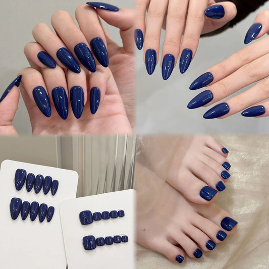 10pcs Handmade Press on Nails Simple Blue Color Fake Nails Set Full Cover Wearable Solid Color False Toe Nails Peaceful Pleasures Health and Wellness