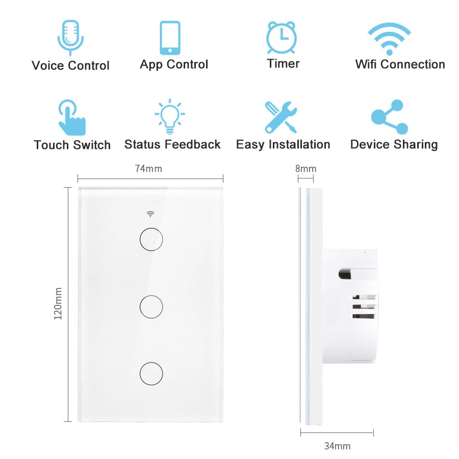 Tuya WiFi Smart Switch US Standard Touch Switch 433Mhz Wireless Remote Voice Control Alexa Google Home No Neutral Wire Required Peaceful Pleasures Health and Wellness