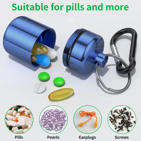 Portable Waterproof Medicine Box Keychain Safety Device, Travel Essential Organizer, Durable & Secure Storage Solution Peaceful Pleasures Health and Wellness