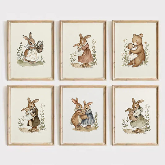 Cartoon Mom & Bunny Nursery Canvas Wall Art | Unframed Print Nursery Canvas Print Peaceful Pleasures Health and Wellness
