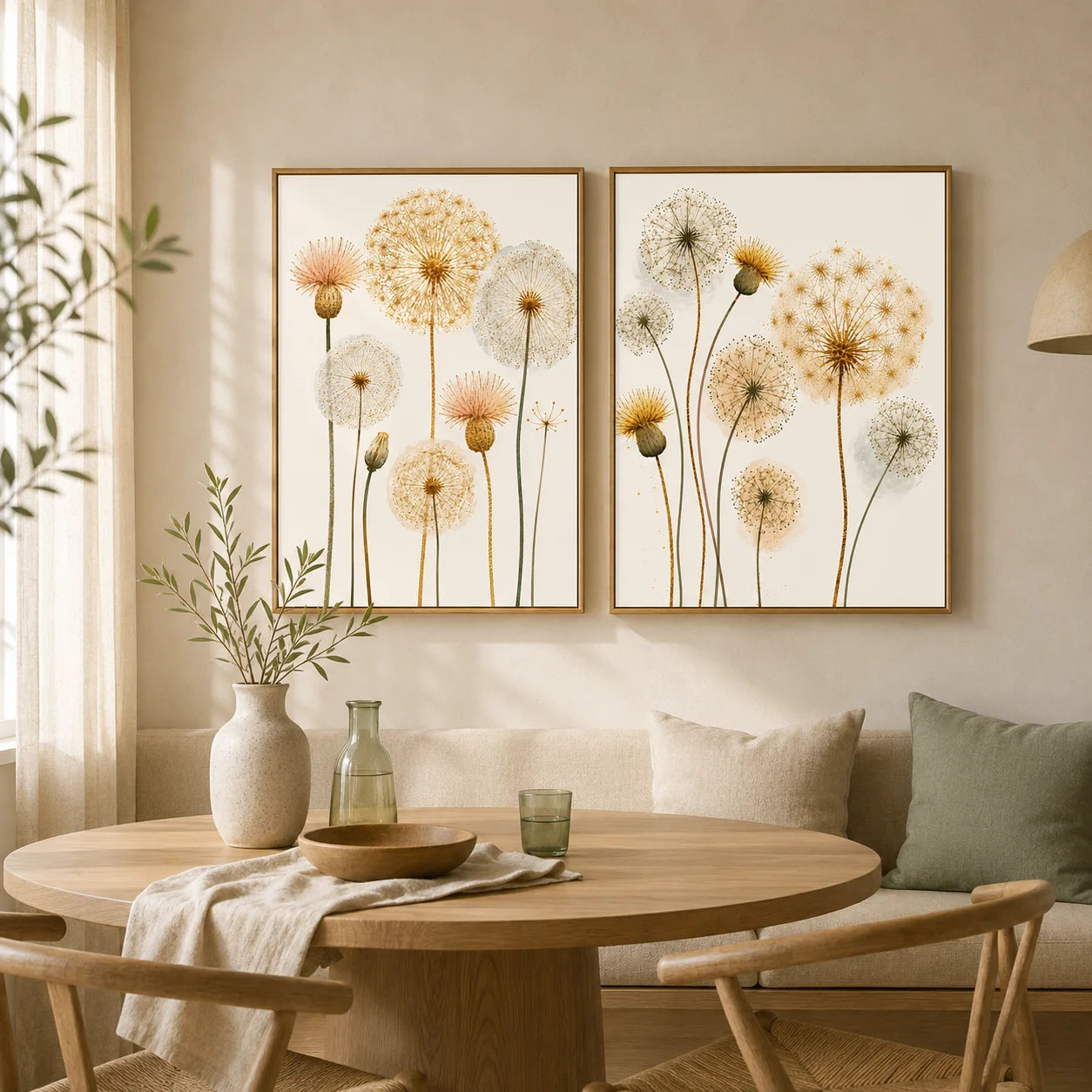 Nordic Dandelion Wall Art Gold Botanical Canvas Painting Poster Print Bedroom Living Room Decor Peaceful Pleasures Health and Wellness