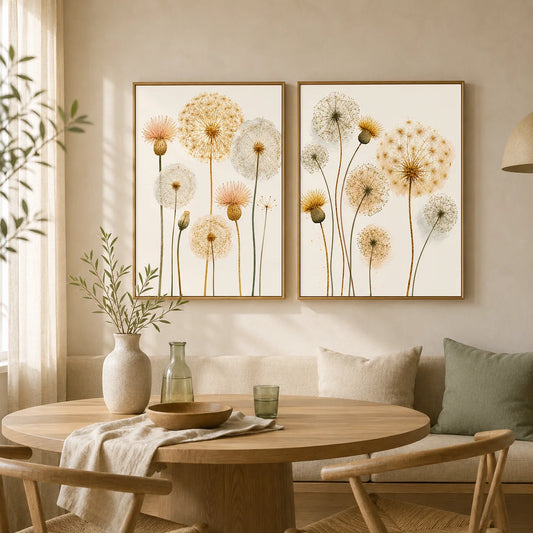 Nordic Dandelion Wall Art Gold Botanical Canvas Painting Poster Print Bedroom Living Room Decor Peaceful Pleasures Health and Wellness