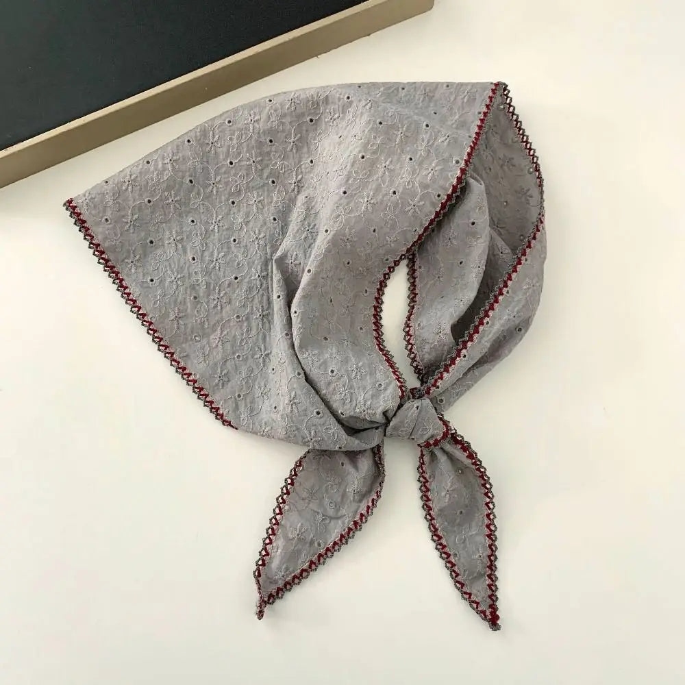 Embroidered Flower Cotton Scarf – Vintage Triangle Hair & Neck
