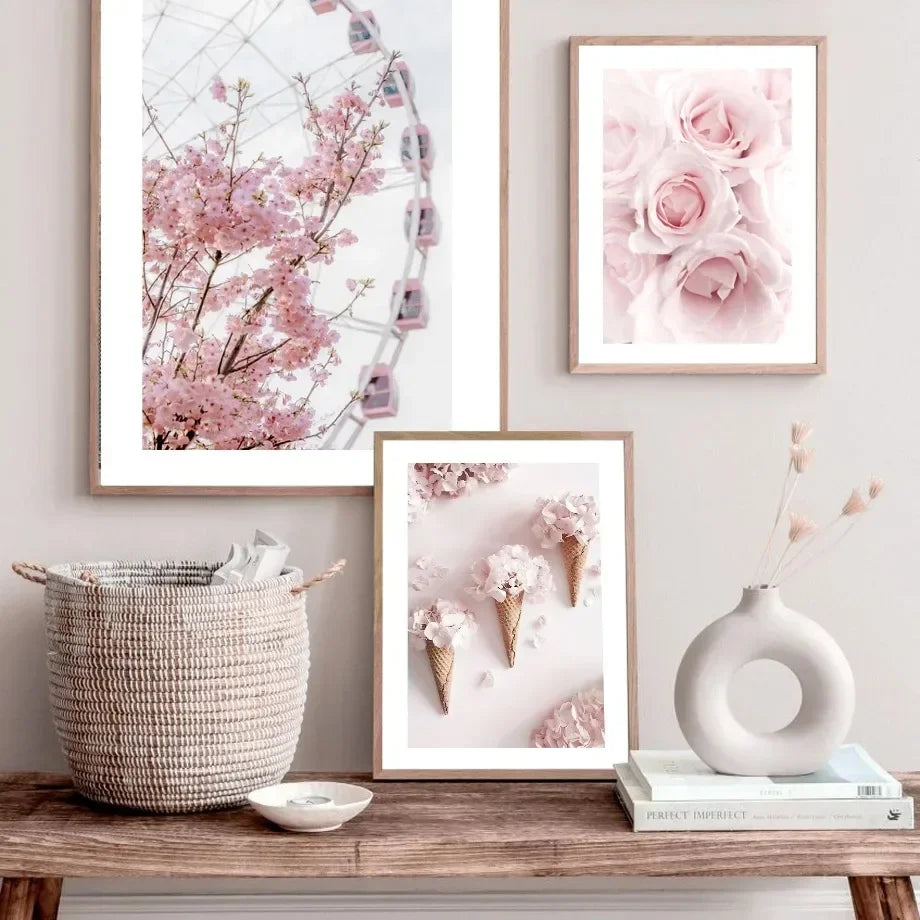 Nordic Pink Flower Canvas Wall Art Sakura Rose Tulip Floral Landscape Aesthetic Poster for Bedroom Living Room Home Decor Peaceful Pleasures Health and Wellness